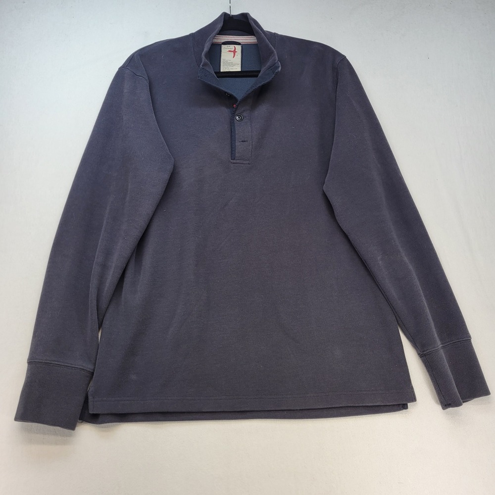 Relwen Pullover Men Medium Navy Blue Mock Neck Button Fleece Lined Ribbed